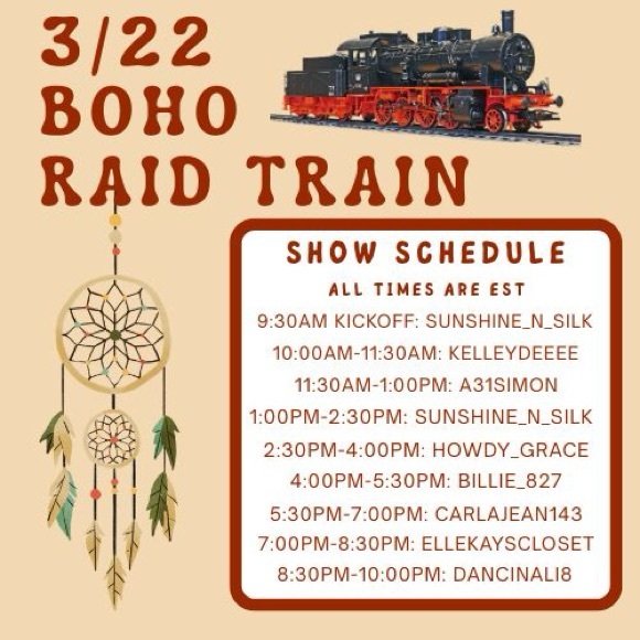 Other - 3/22 Boho Girls Raid Train!! 🚂 ✨ Like This To Be Notified!